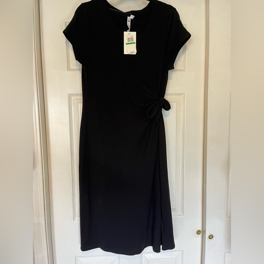 Cable & Gauge Black Midi Dress. Side tie. NWT